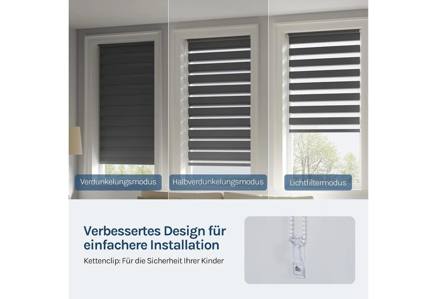 Woltu Doppelrollo Klemmfix Duo Rollo lichtdurchlässig verdunkelnd grau - Bild 4