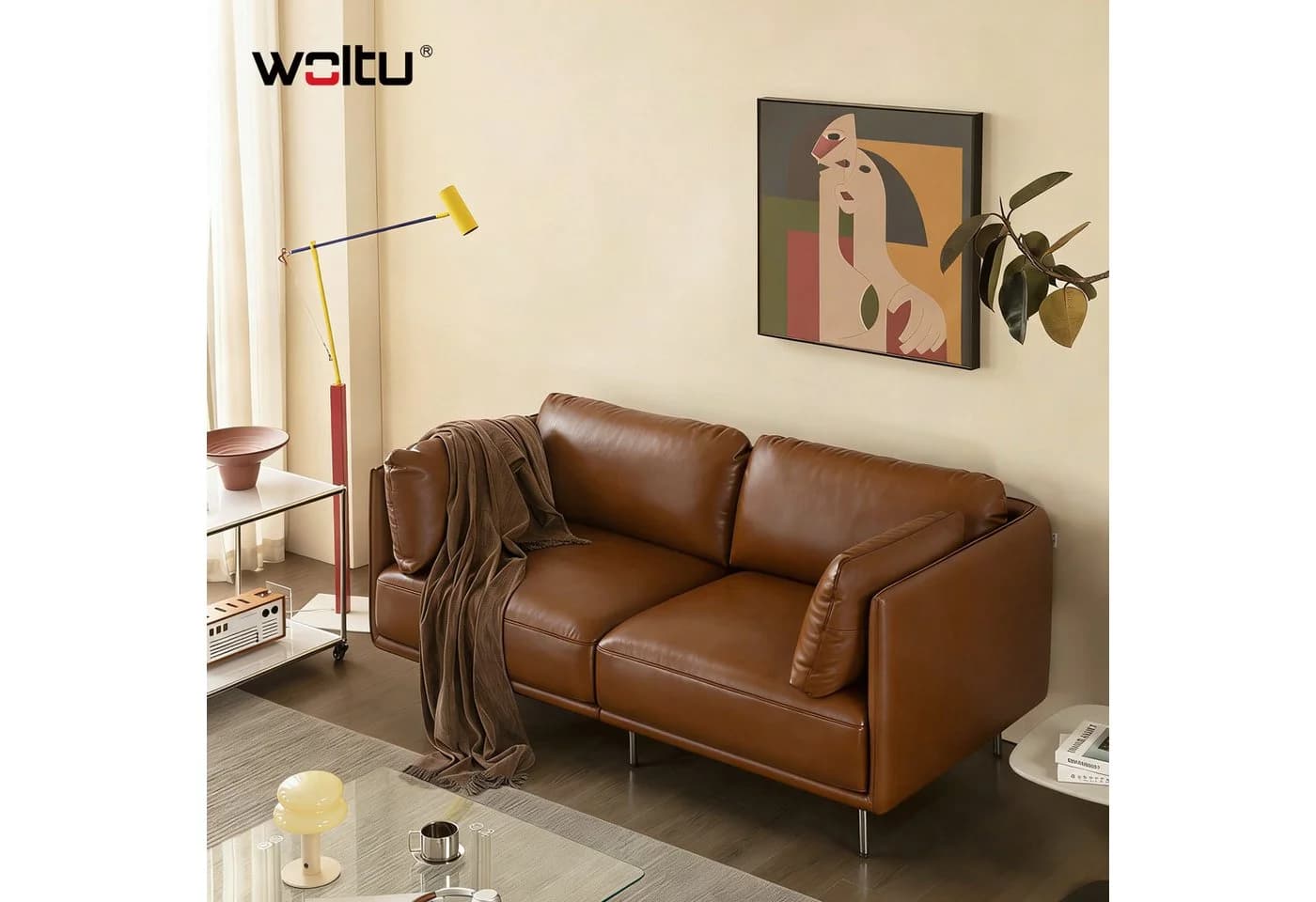 Woltu Sofa aus Leder im Bauhaus-Stil mit 18 cm hohen Füßen