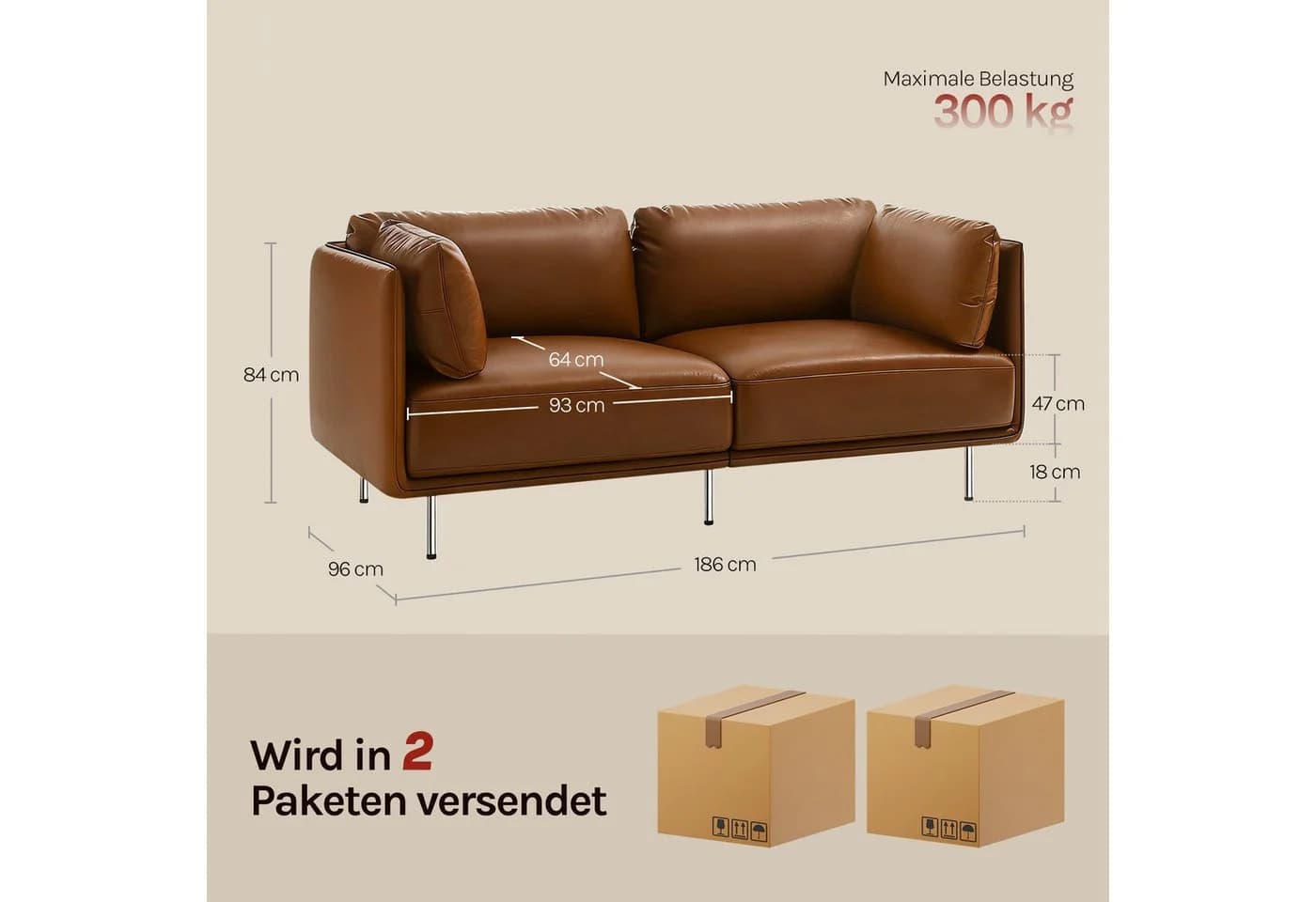 Woltu Sofa aus Leder im Bauhaus-Stil mit 18 cm hohen Füßen - Bild 3