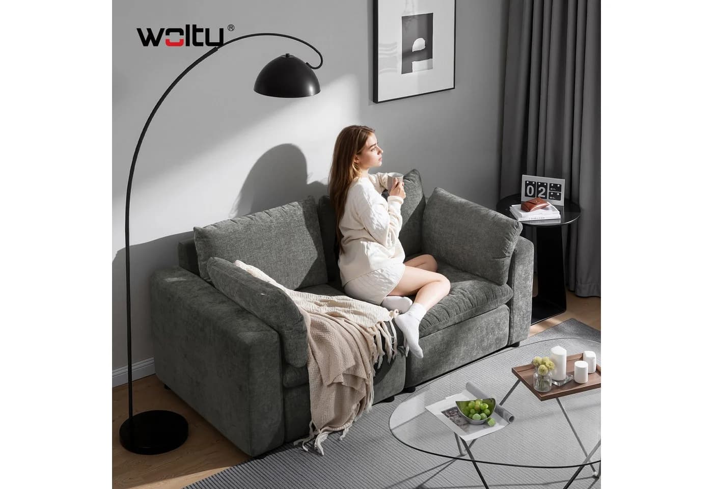 Woltu 2-Sitzer Sofa Chenille Bezug abnehmbar Sandgrau/Weiß