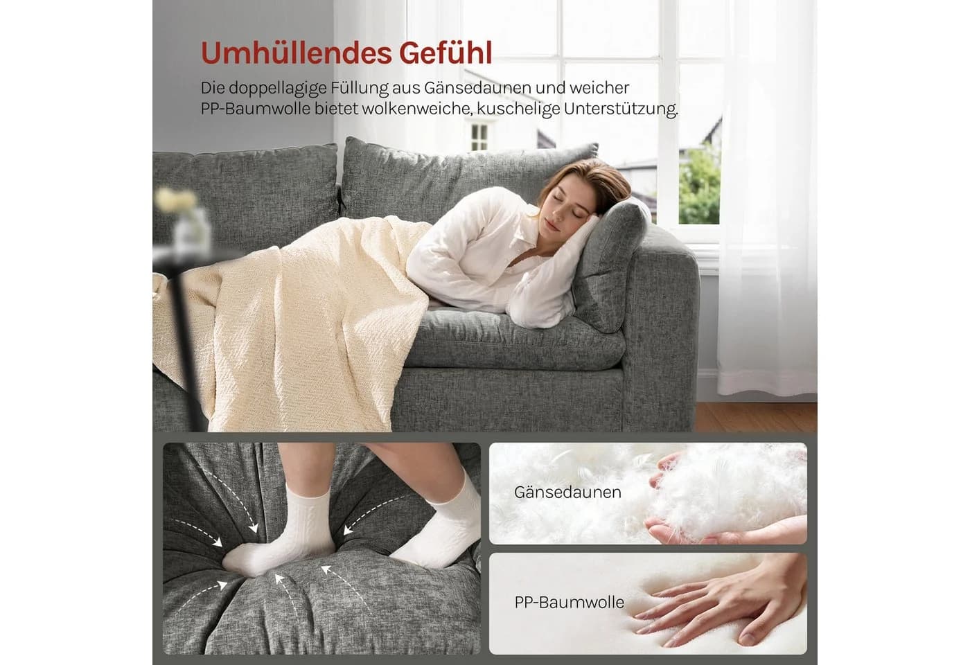 Woltu 2-Sitzer Sofa Chenille Bezug abnehmbar Sandgrau/Weiß - Bild 4