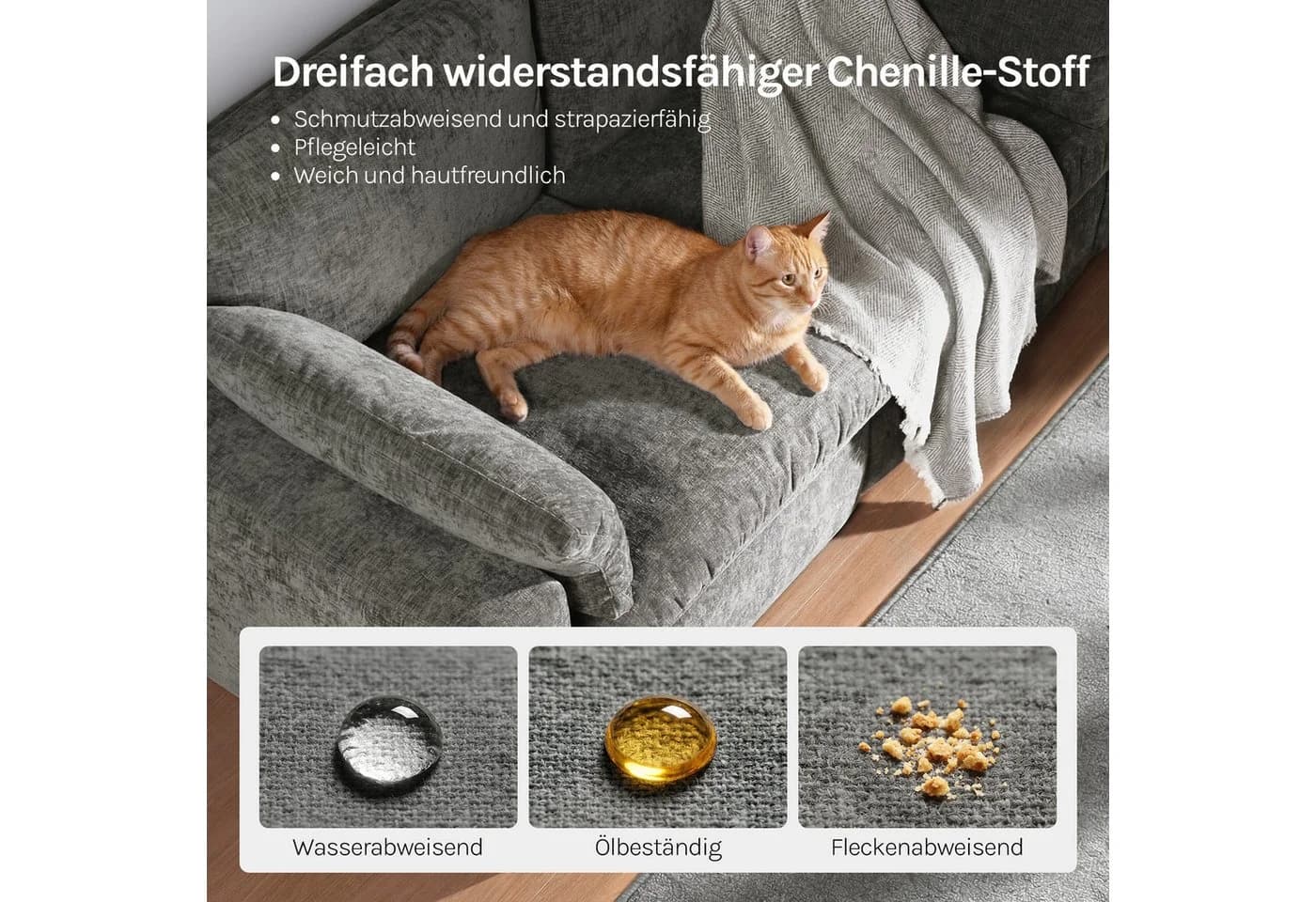 Woltu 2-Sitzer Sofa Chenille Bezug abnehmbar Sandgrau/Weiß - Bild 5