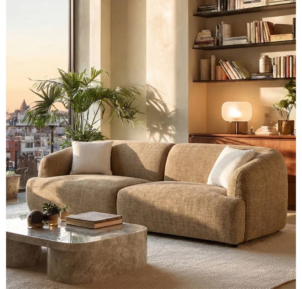 Woltu Modulares Sofa Chenille Schneeweiß/Haselnussbraun