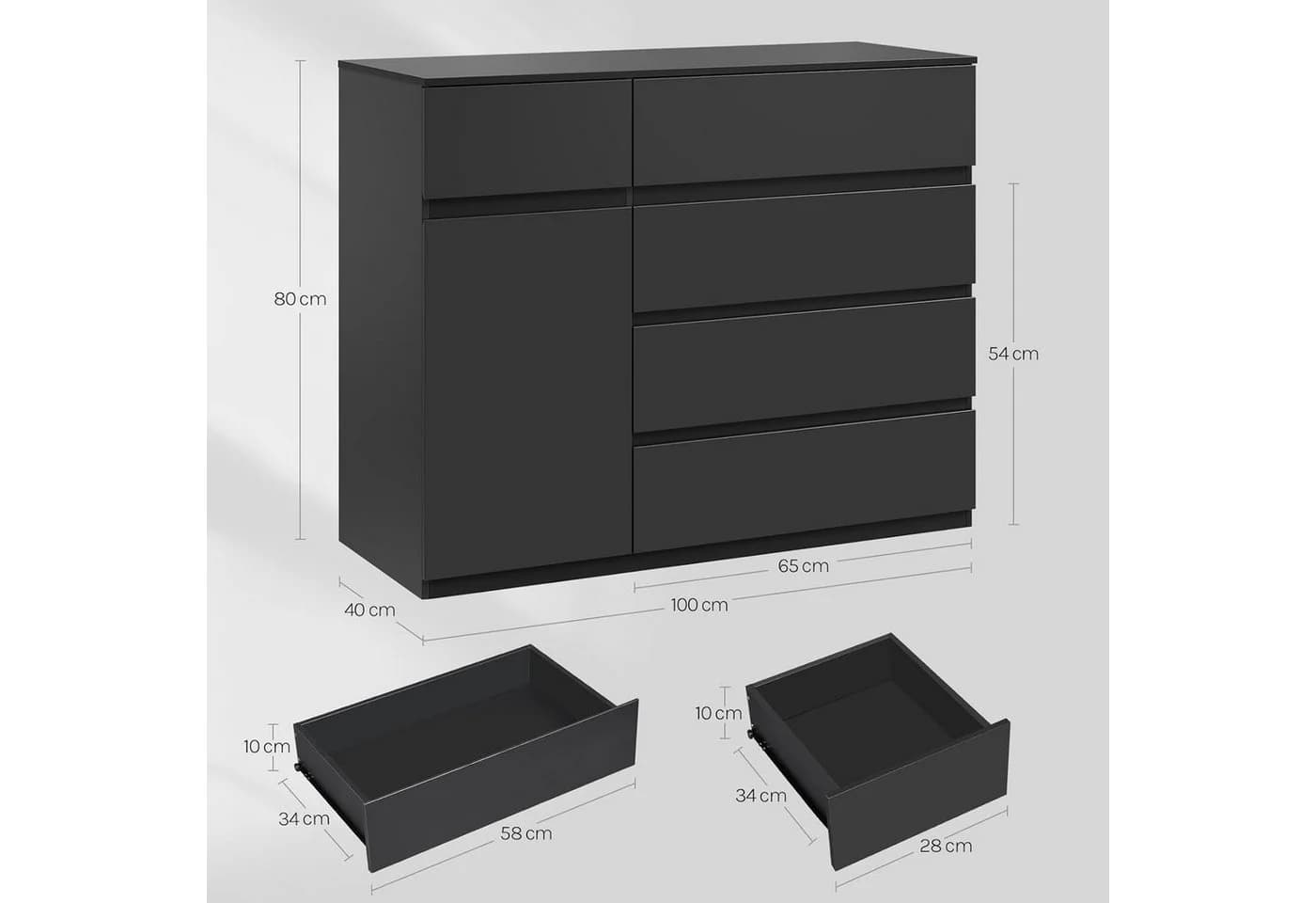 Woltu Kommode Modern 5 Schubladen Schwarz/Weiß - Bild 3