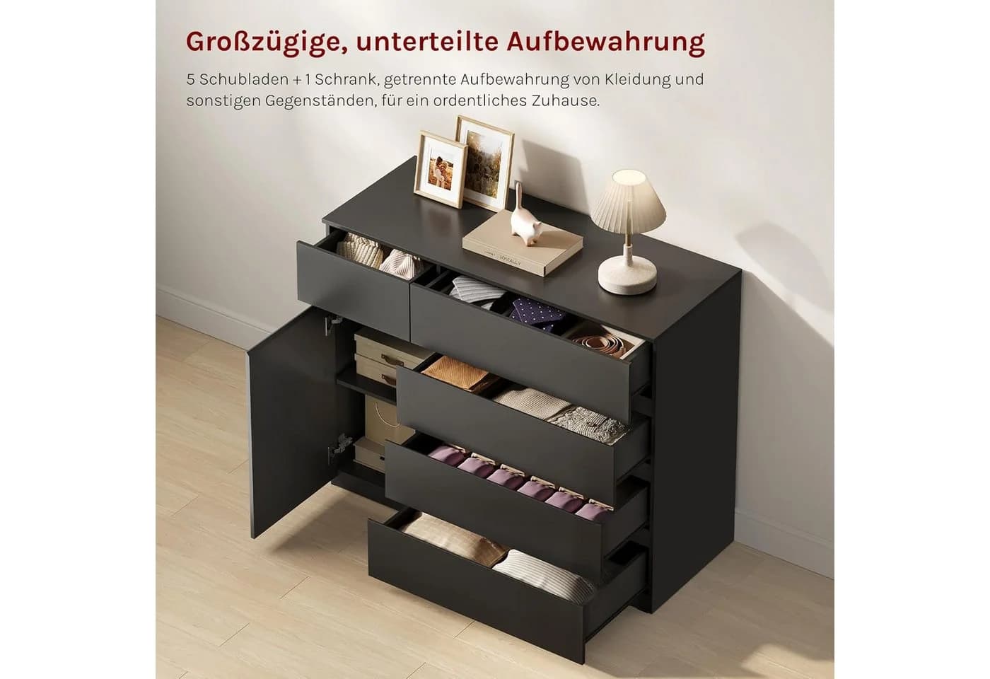 Woltu Kommode Modern 5 Schubladen Schwarz/Weiß - Bild 4