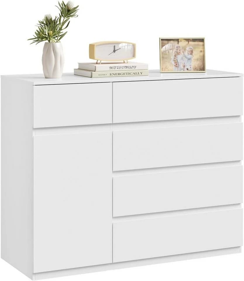 Woltu Kommode Modern Weiß 5 Schubladen 1 Schrank - Bild 2