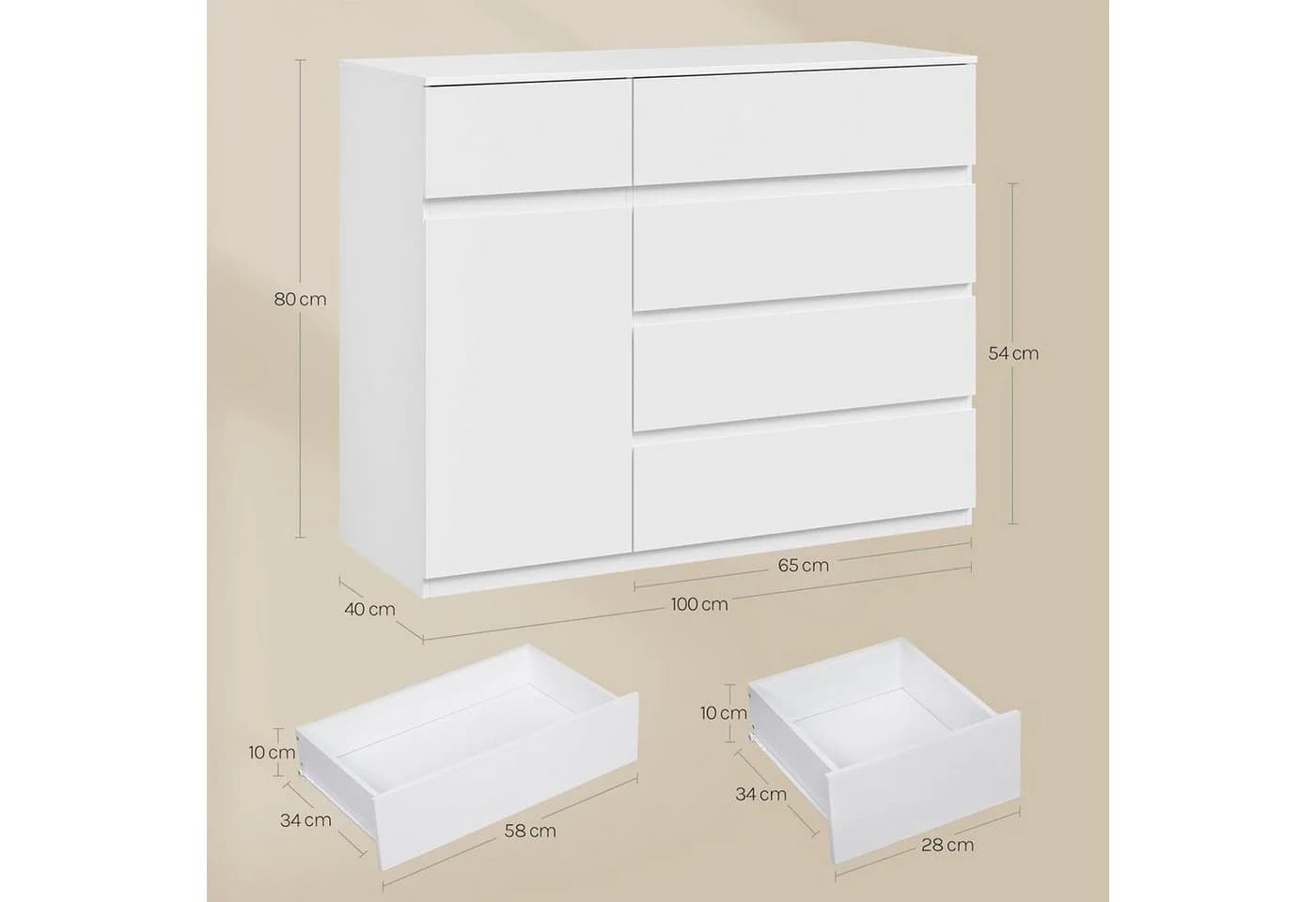 Woltu Kommode Modern Weiß 5 Schubladen 1 Schrank - Bild 3