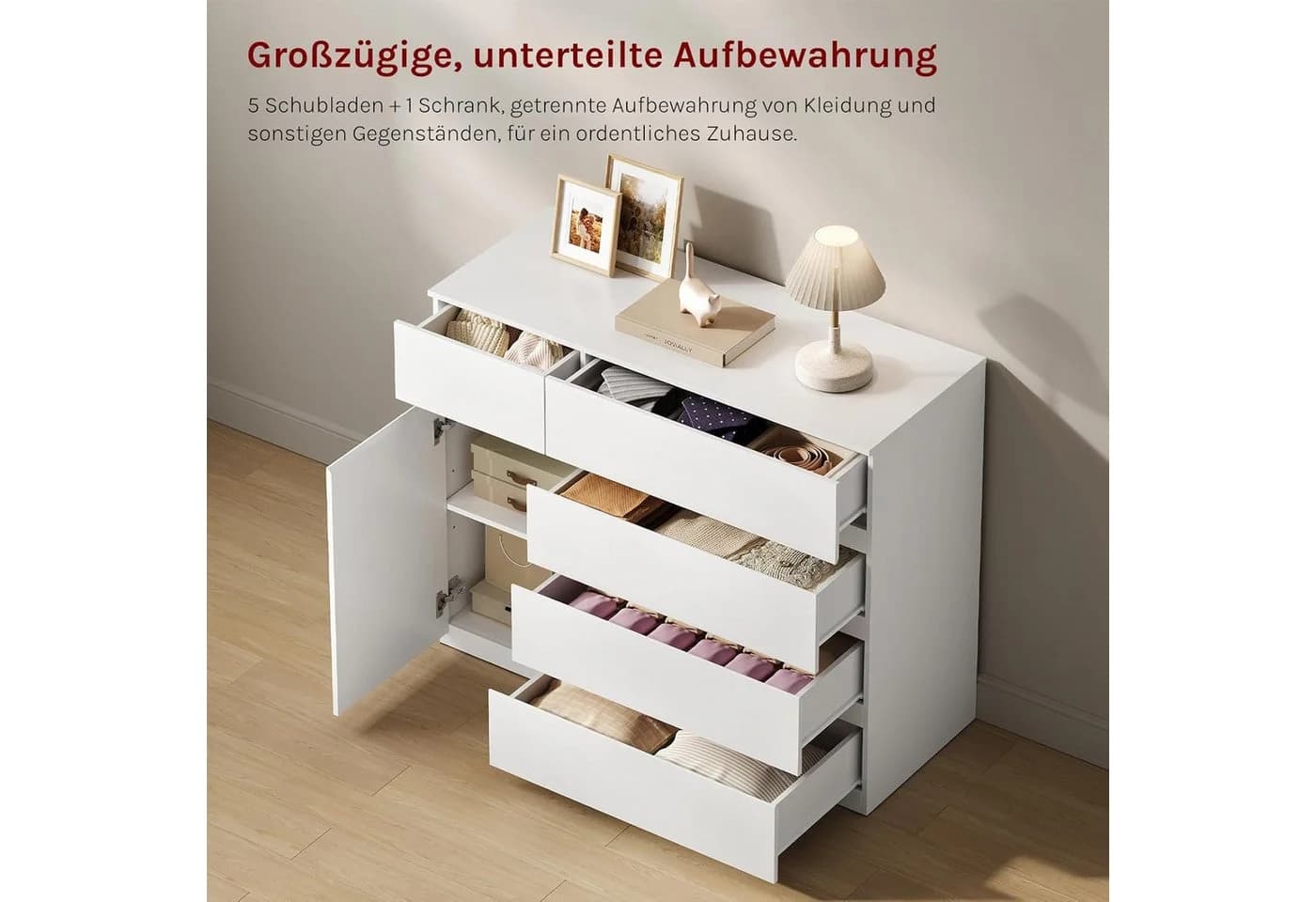 Woltu Kommode Modern Weiß 5 Schubladen 1 Schrank - Bild 4