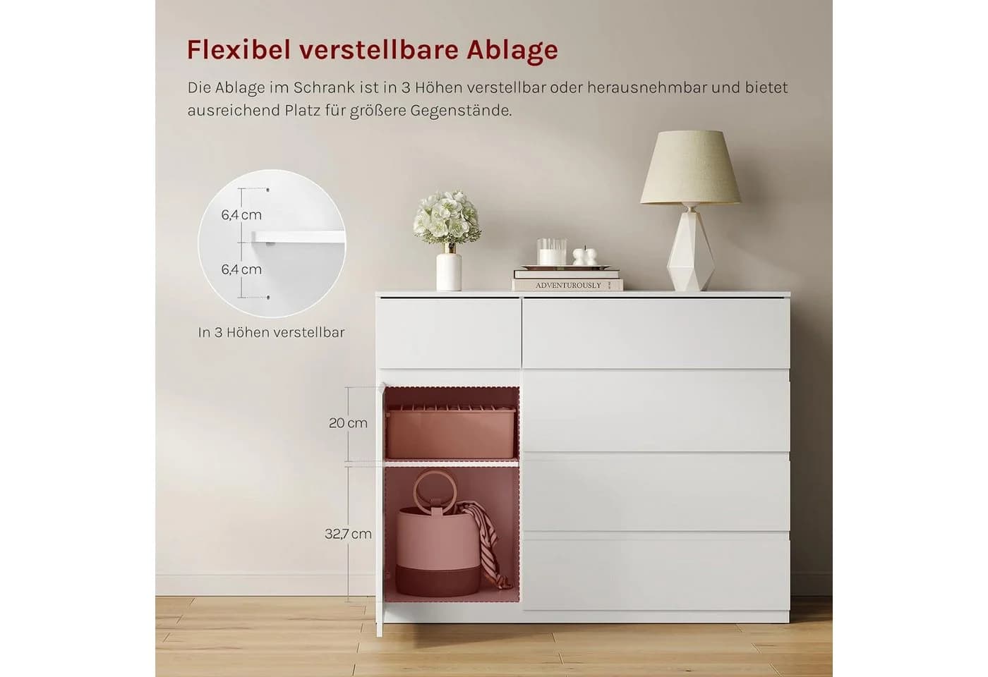 Woltu Kommode Modern Weiß 5 Schubladen 1 Schrank - Bild 5