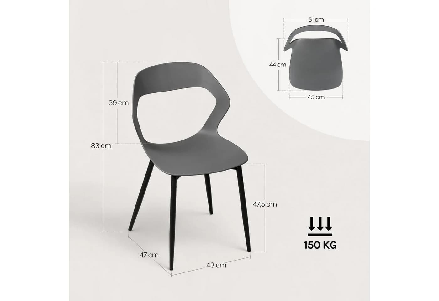 Woltu Esszimmerstuhl 4er Set Grau Modern - Bild 3