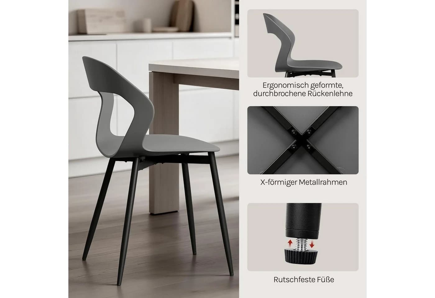 Woltu Esszimmerstuhl 4er Set Grau Modern - Bild 5