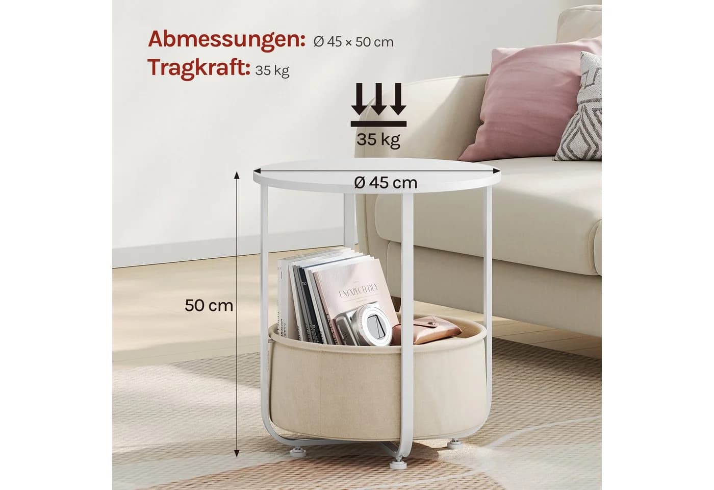 Woltu Beistelltisch Klein Mit Abnehmbarem Stoffkorb Für Wohnzimmer Schlafzimmer - Bild 5
