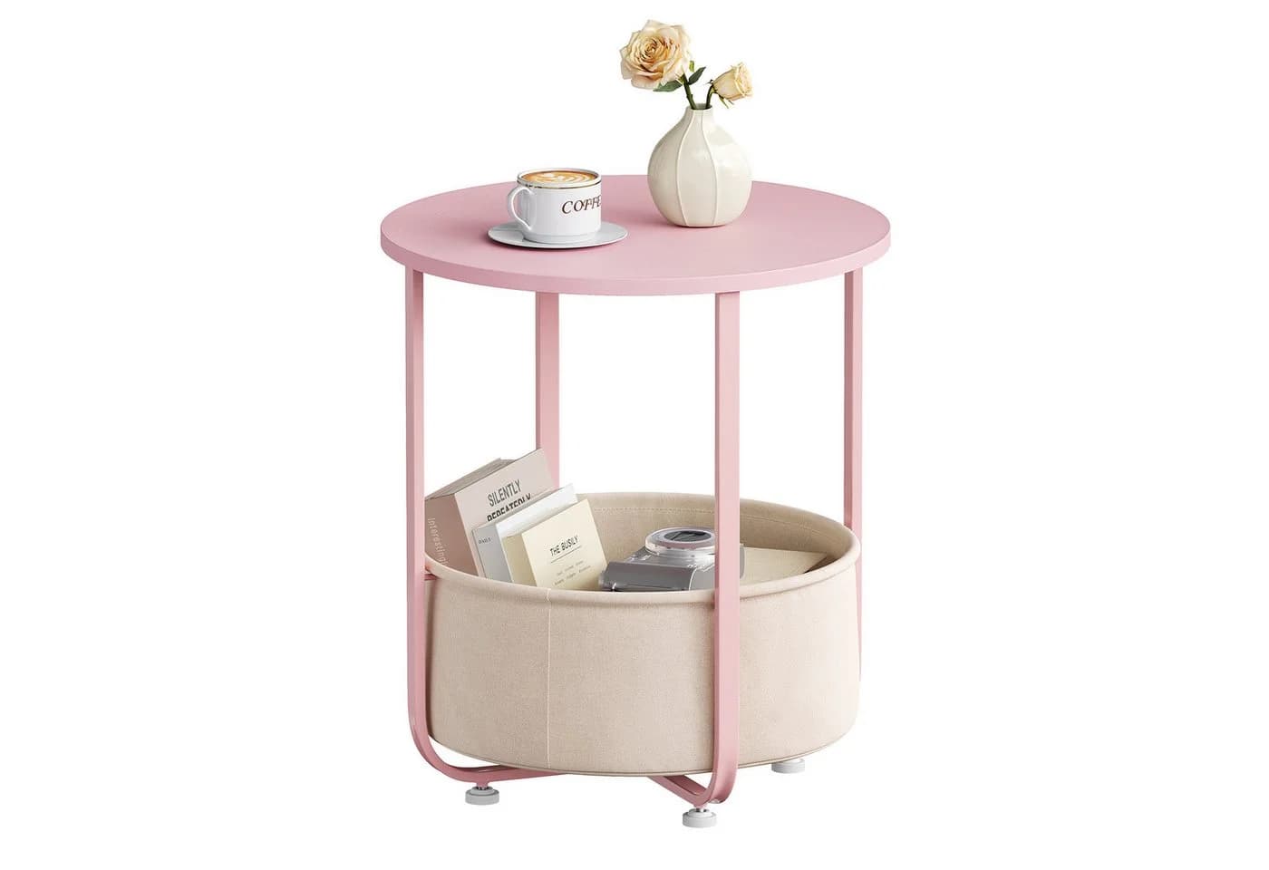 Woltu Beistelltisch mit Stoffkorb Beige/Rosa - Bild 2