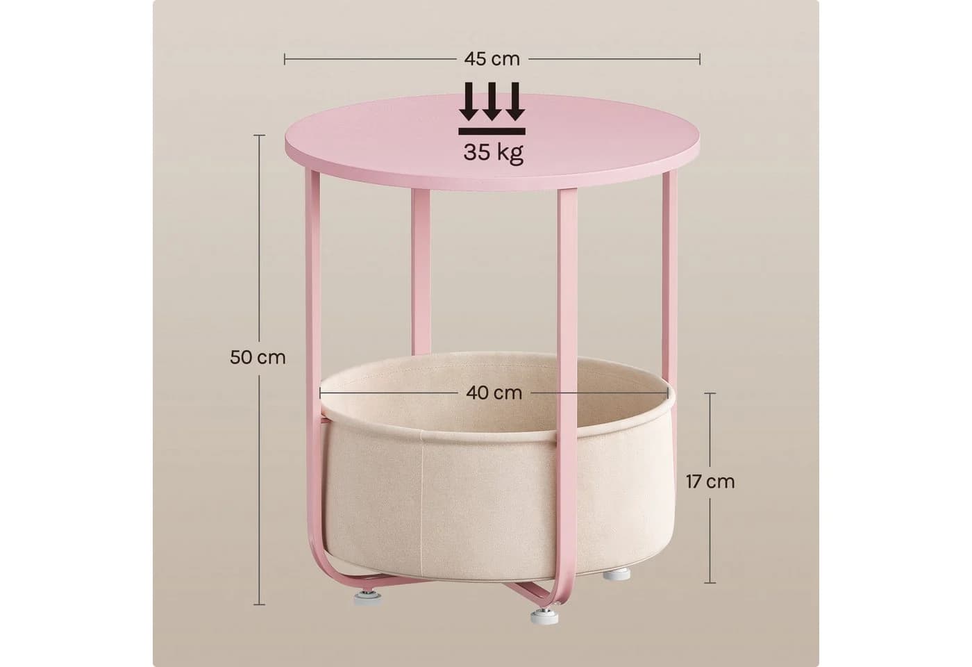 Woltu Beistelltisch mit Stoffkorb Beige/Rosa - Bild 3