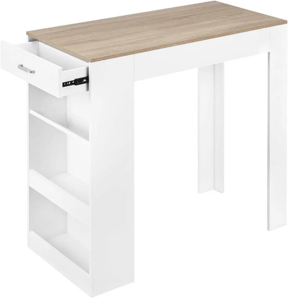 Woltu Bartisch Weiß/Holzoptik mit Weinregal & Schublade - Bild 2