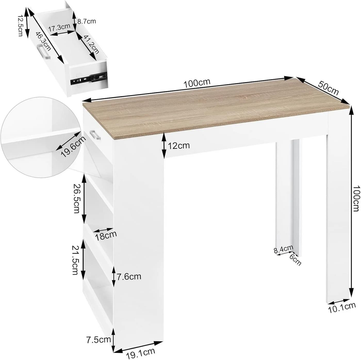 Woltu Bartisch Weiß/Holzoptik mit Weinregal & Schublade - Bild 3