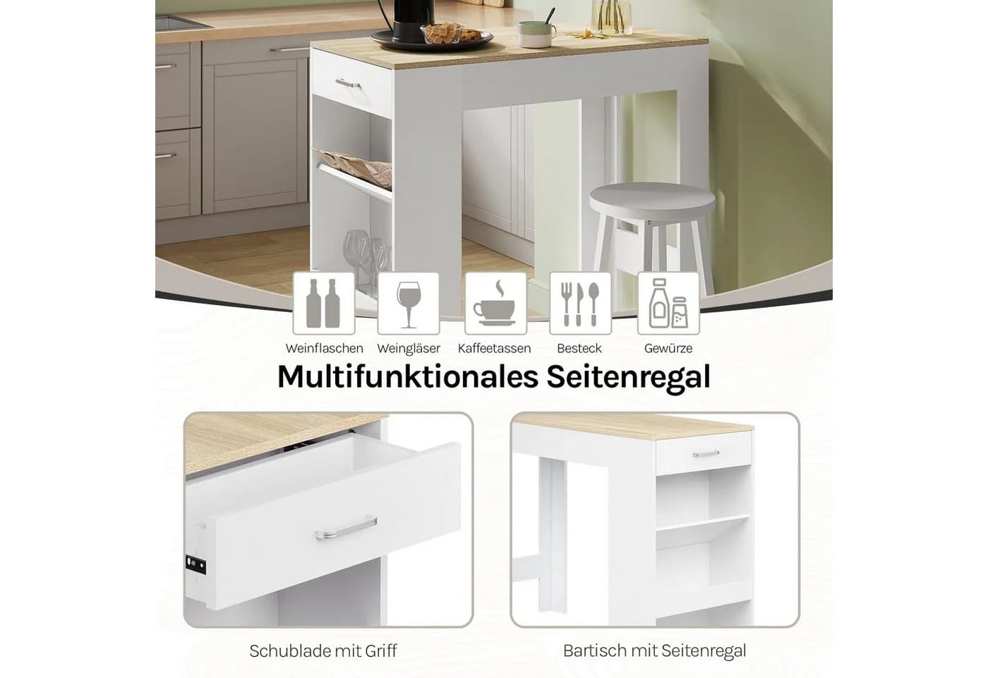 Woltu Bartisch Weiß/Holzoptik mit Weinregal & Schublade - Bild 5