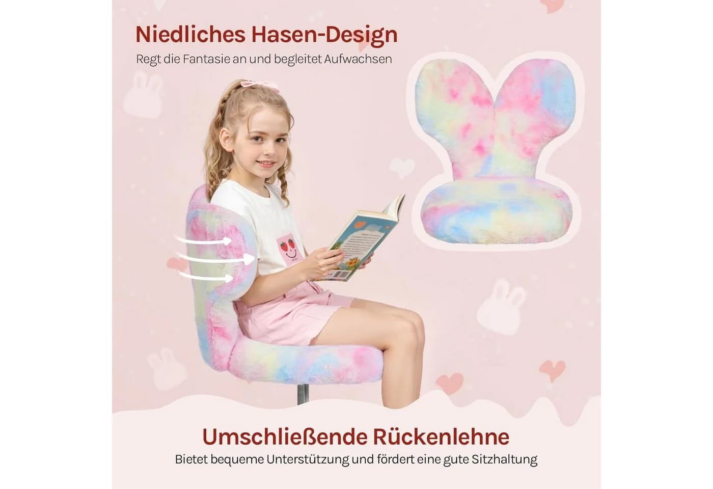 Woltu Kinderstuhl Hasenform Rosa 360° Drehfunktion - Bild 4