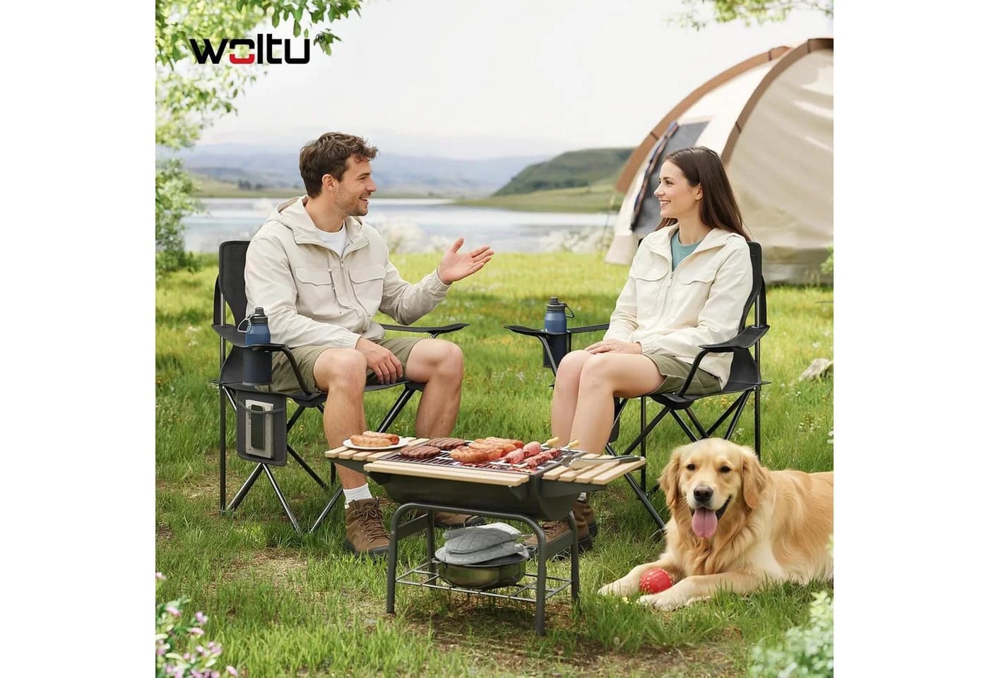 Woltu Campingstuhl 2er-Set Klappbar Schwarz Grau Blau
