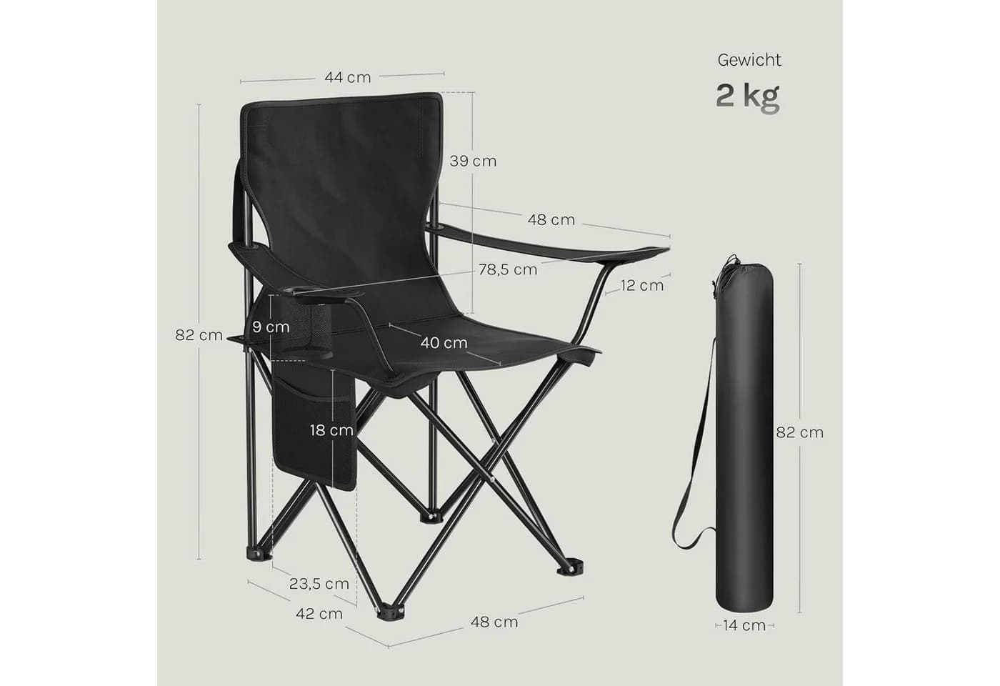 Woltu Campingstuhl 2er-Set Klappbar Schwarz Grau Blau - Bild 3