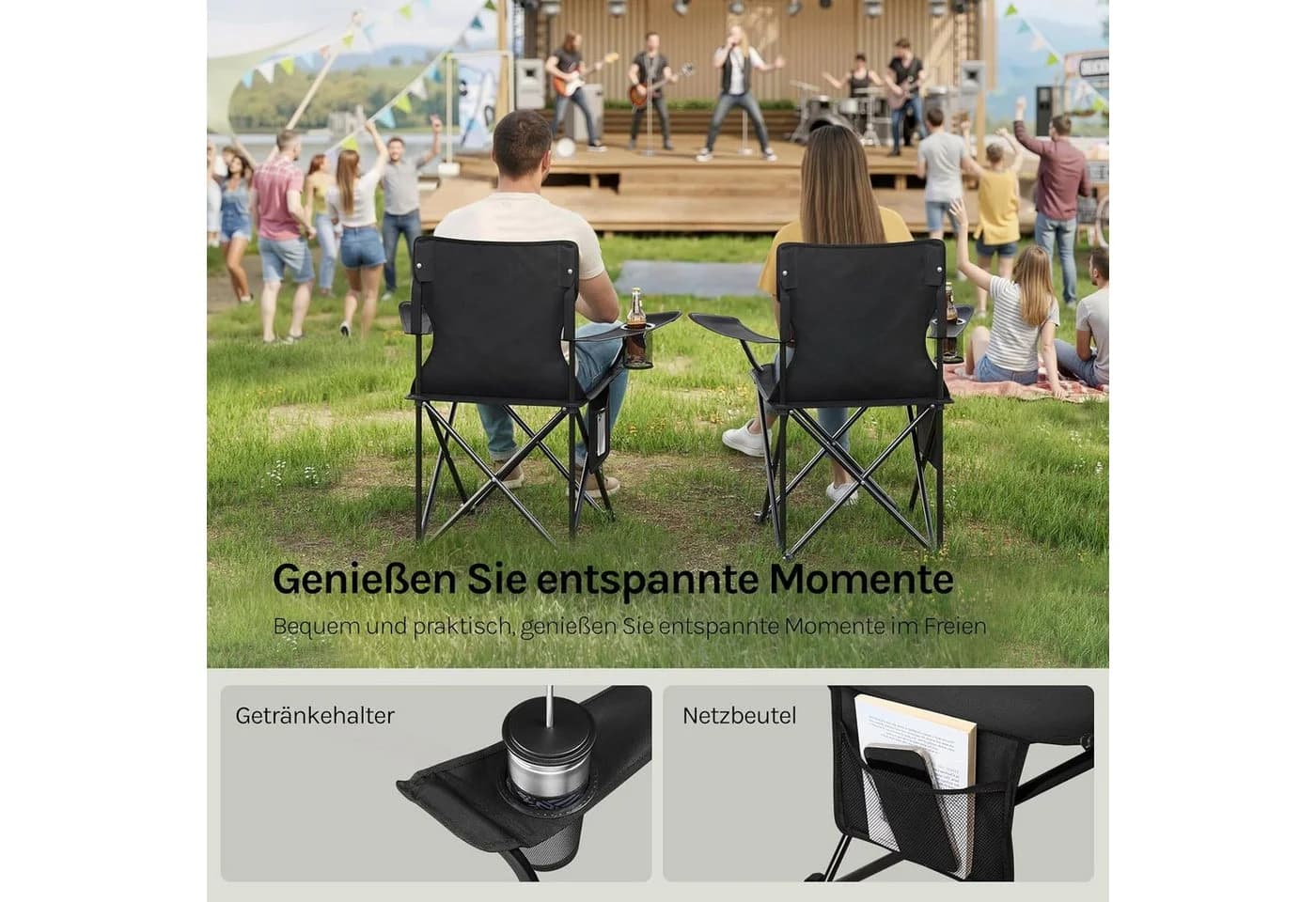 Woltu Campingstuhl 2er-Set Klappbar Schwarz Grau Blau - Bild 4