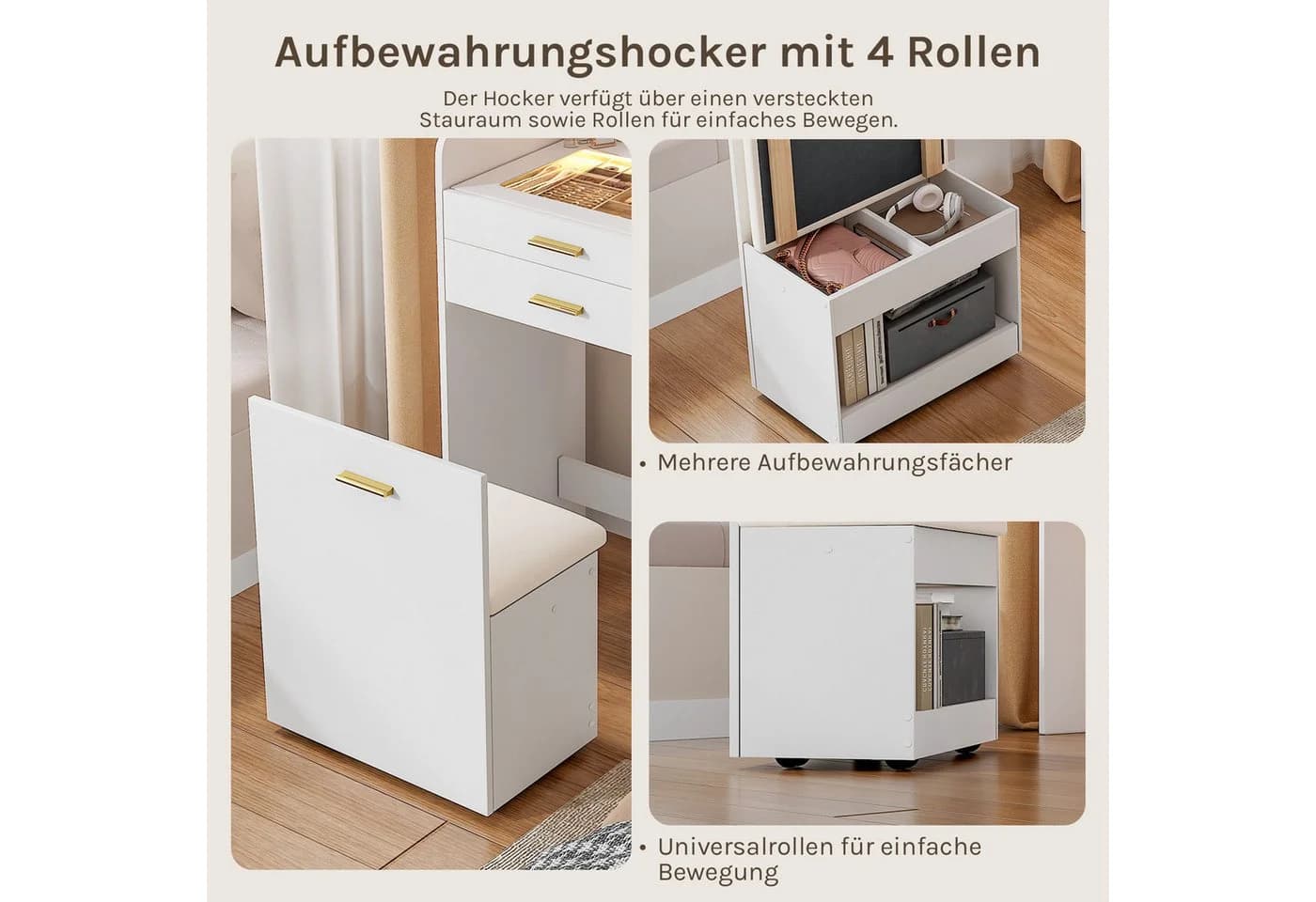Woltu Schminktisch Weiß mit Beleuchtung und klappbarem Spiegel - Bild 5