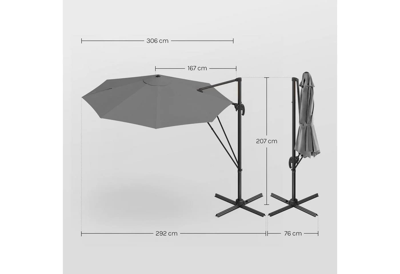 Woltu Sonnenschirm 3m Grau UPF 50+ 360° drehbar Aluminium - Bild 3