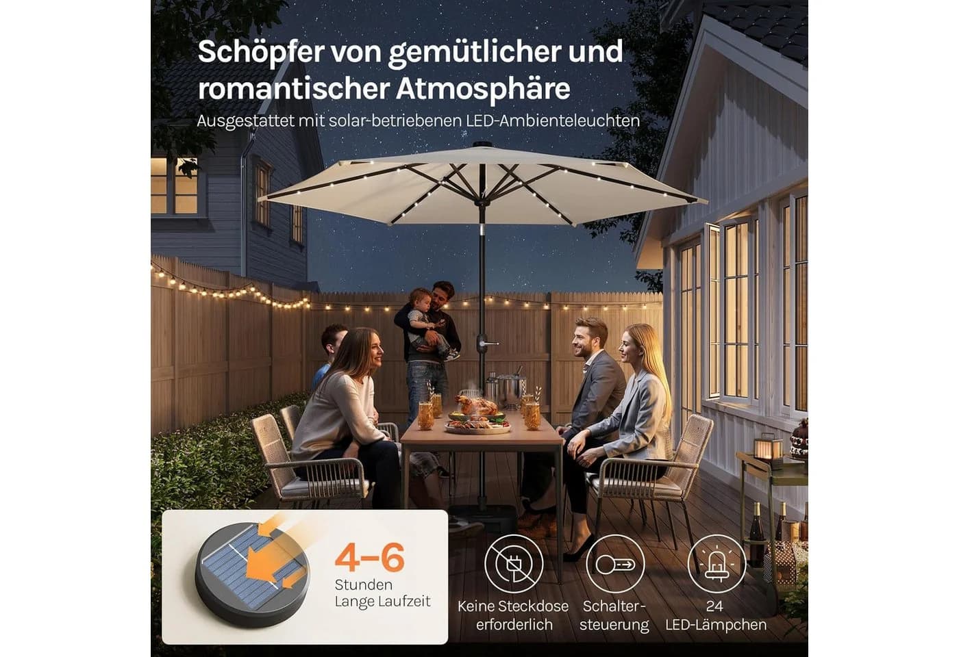 WOLTU Sonnenschirm 300 cm mit Solar-LED-Beleuchtung und Kurbel - Bild 5