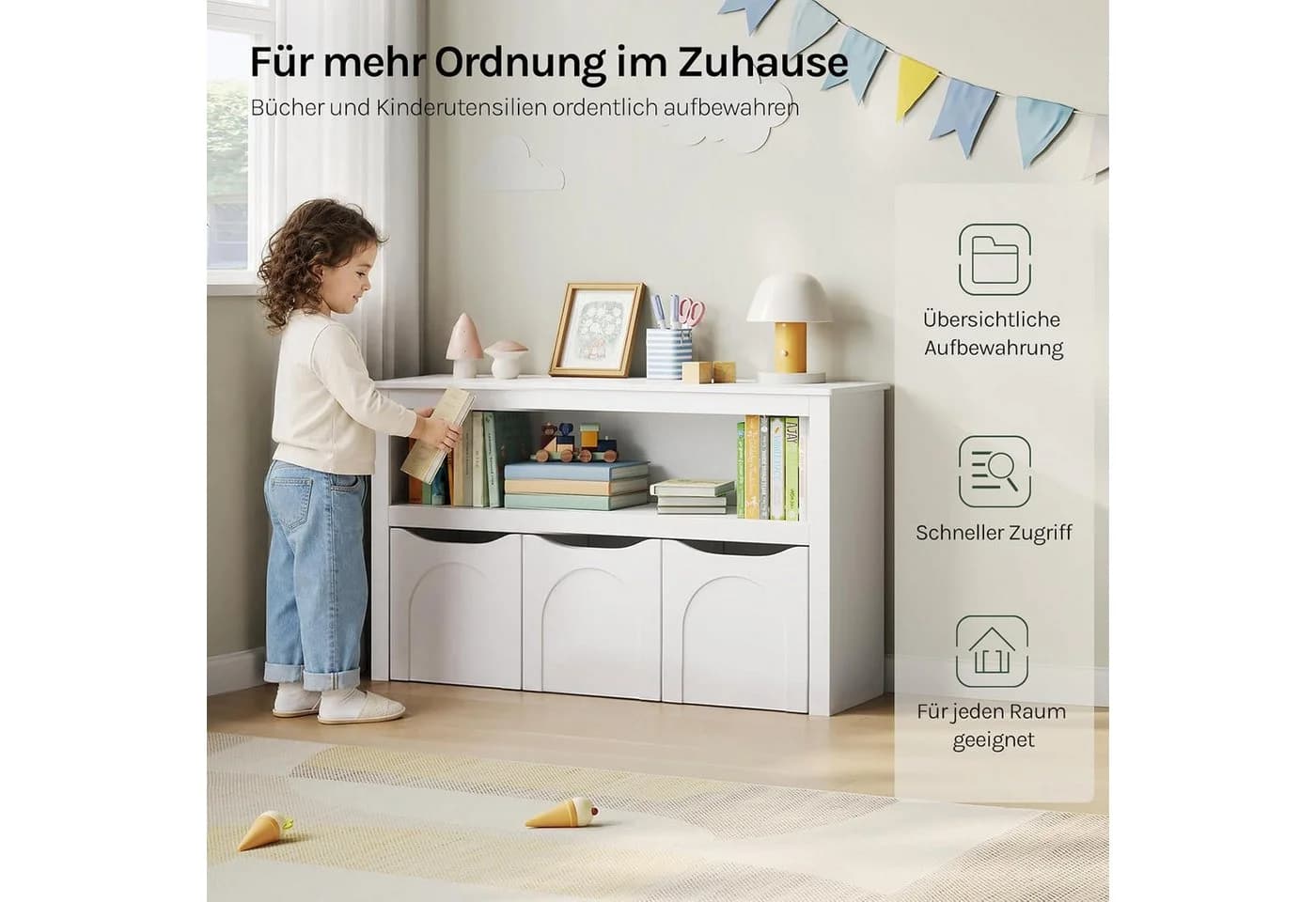 Woltu Kinderregal mit 3 Schubladen und Rollen Weiß - Bild 4