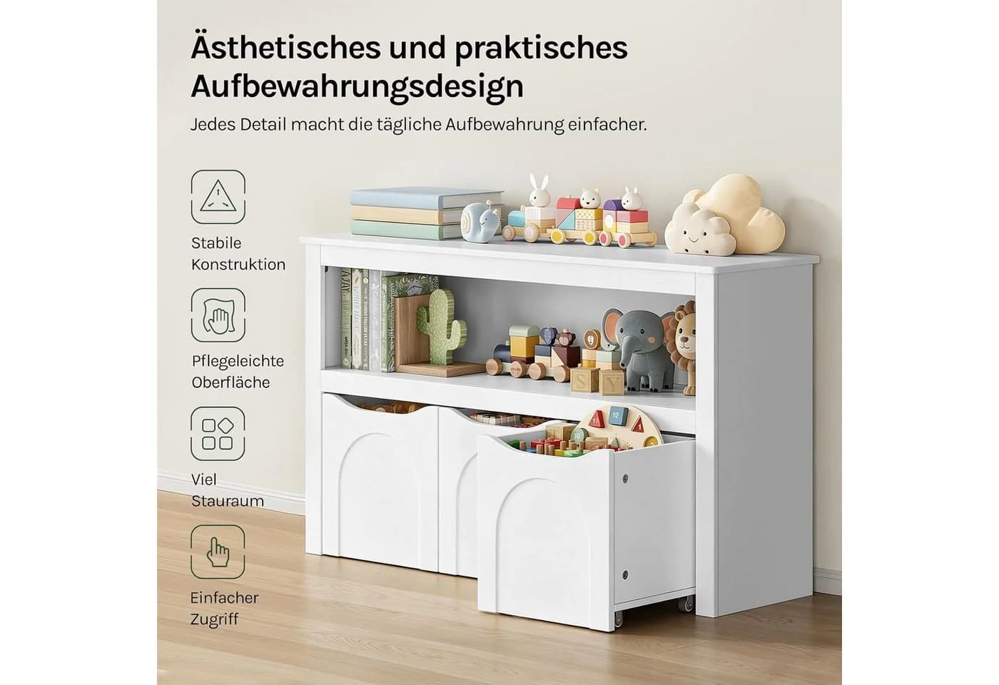 Woltu Kinderregal mit 3 Schubladen und Rollen Weiß - Bild 5
