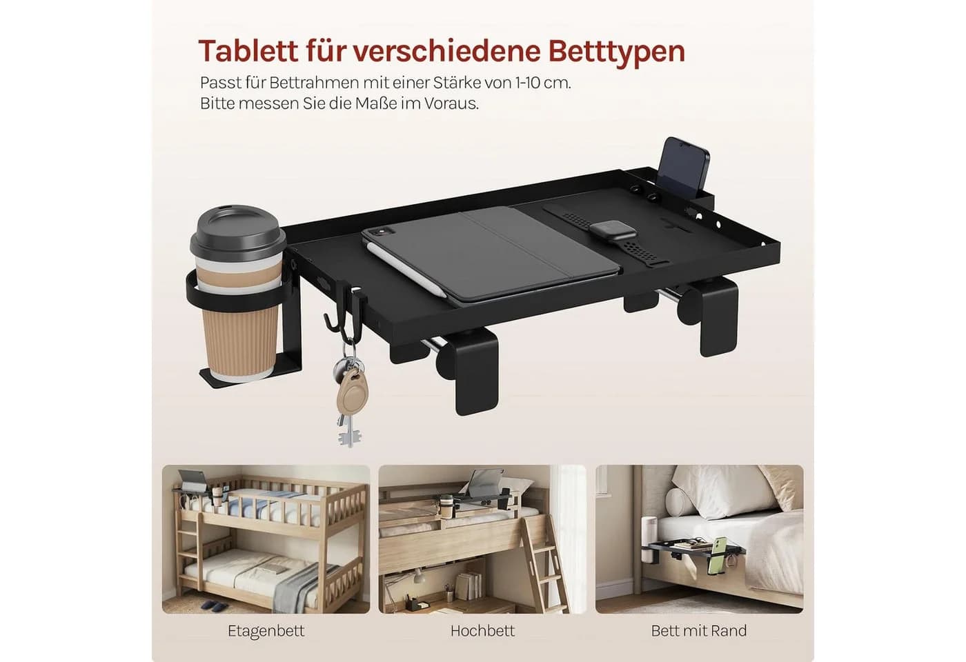 Woltu Nachttisch zum Einhängen Schwarz PS-Platte - Bild 5