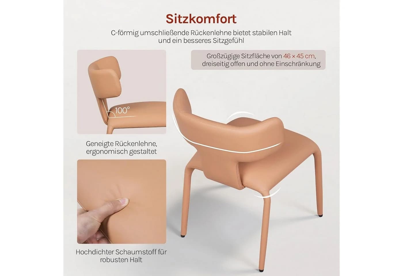 Woltu 4-Fußstuhl Set Kunstleder Grau/Braun mit Metallgestell - Bild 4