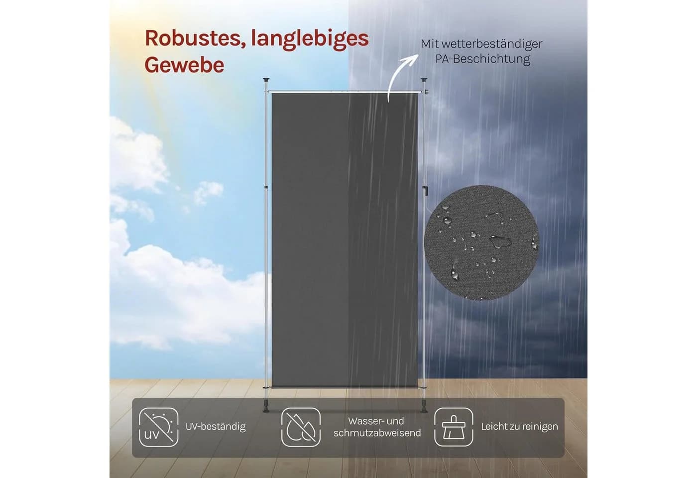 Woltu Klemmmarkise Grau mit Handkurbel - Sichtschutz ohne Bohren - Bild 4