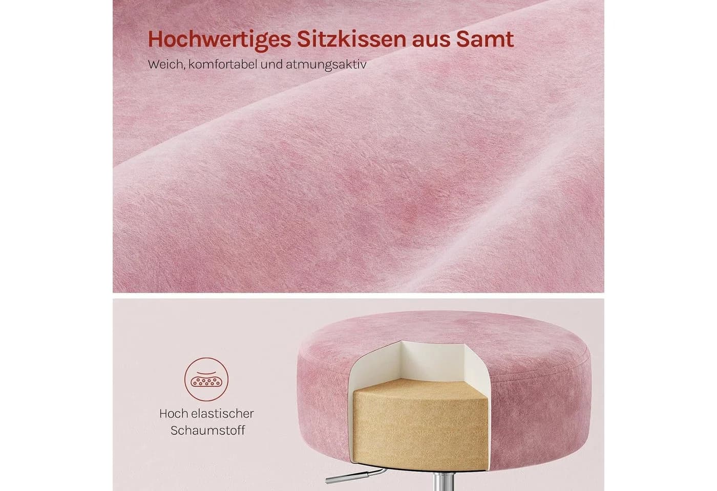 Woltu Drehhocker Samt Rosa höhenverstellbar 360° drehbar - Bild 4