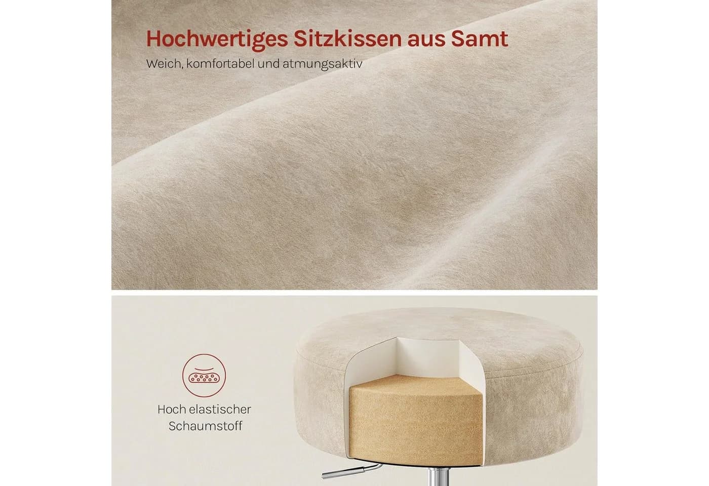 Woltu Drehhocker Samt höhenverstellbar drehbar Weiß/Rosa/Schwarz - Bild 4