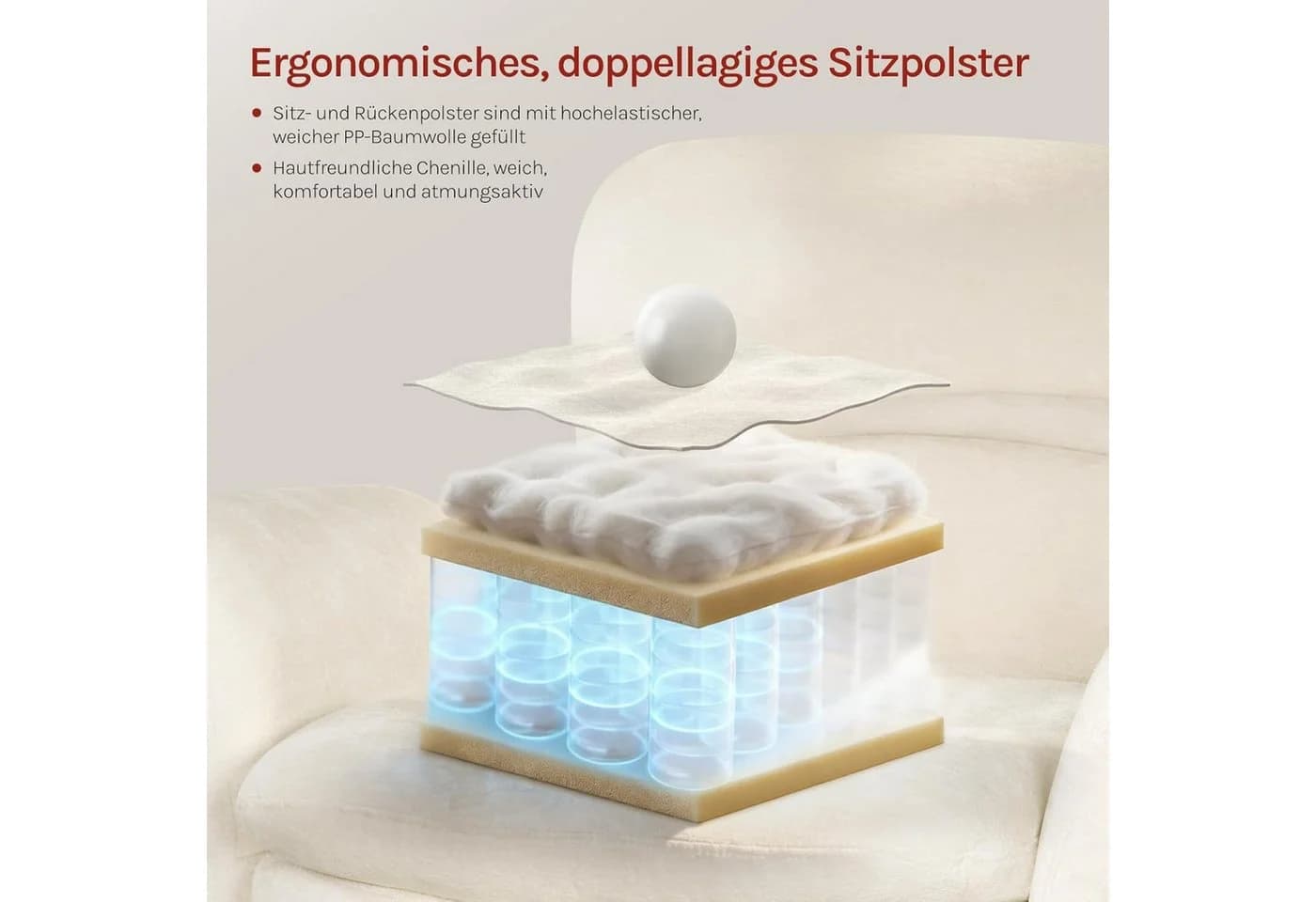 Woltu Schreibtischstuhl Beige/Grau mit verstellbaren Armlehnen & Seitentasche - Bild 5