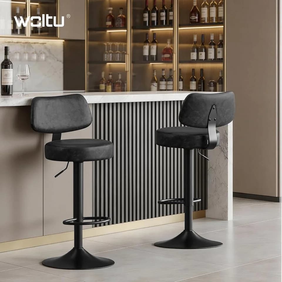Woltu Barhocker Höhenverstellbar 360° Drehbar Vintage-Braun Schwarz Kunstleder