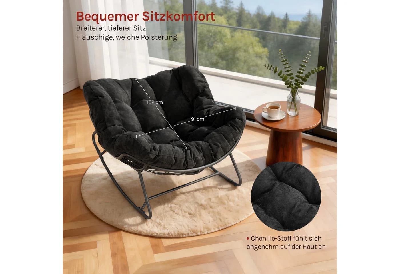 Woltu Schaukelstuhl mit gepolstertem Chenille-Kissen Metallrahmen - Bild 5
