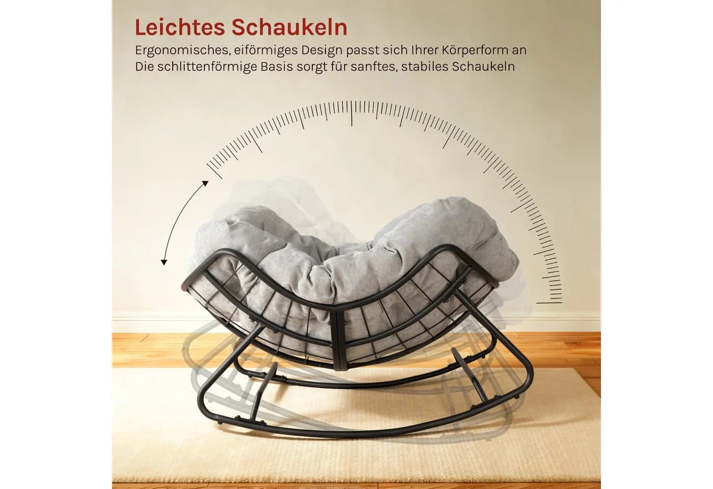 Woltu Schaukelstuhl mit gepolstertem Chenille-Sitzkissen Grau Metall - Bild 4
