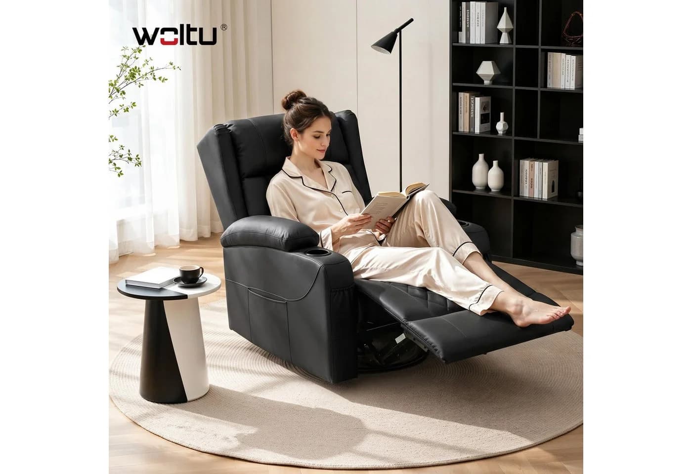 Woltu Relaxsessel Schwarz mit Liegefunktion und 360° Drehung