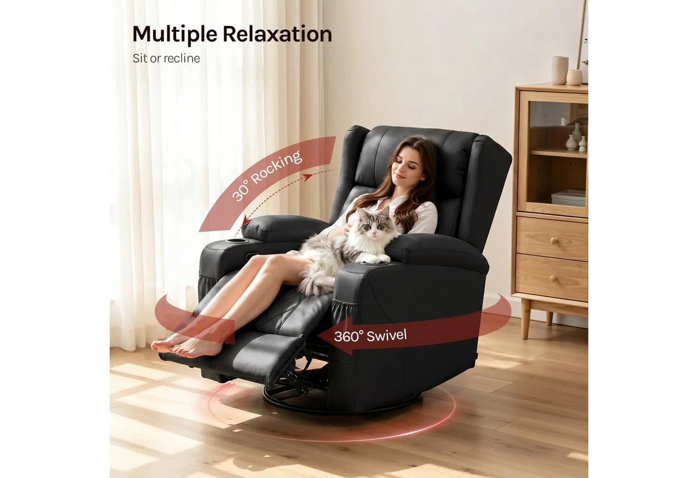 Woltu Relaxsessel Schwarz mit Liegefunktion und 360° Drehung - Bild 4