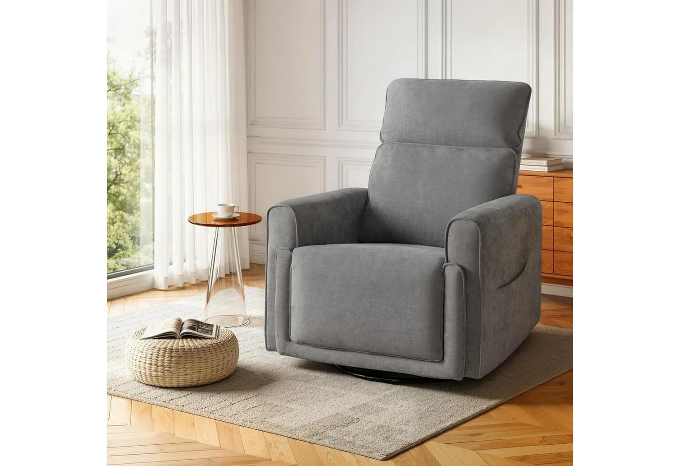 Woltu Relaxsessel Grau Beige mit Liege-, Massage- und Wärmefunktion
