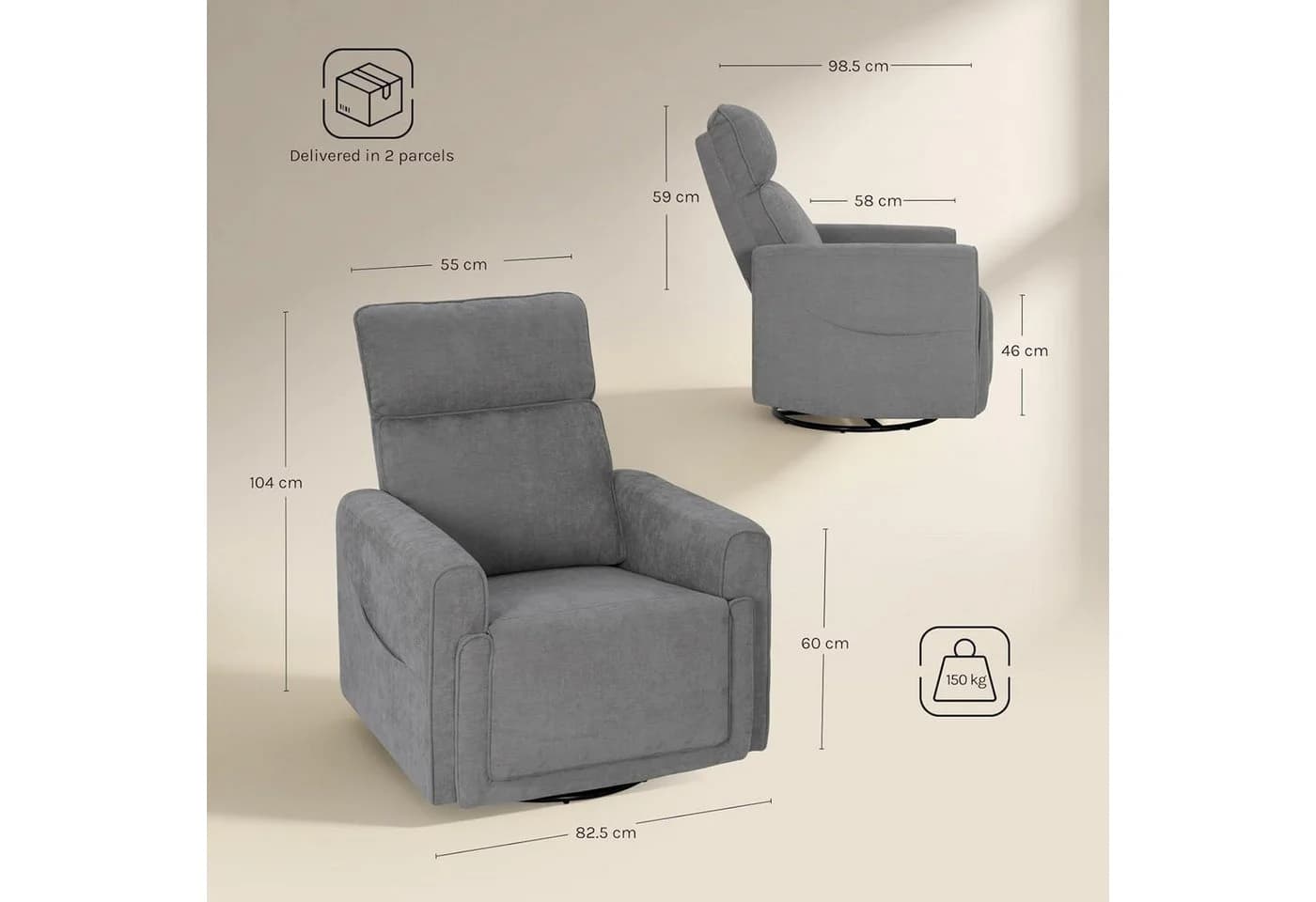 Woltu Relaxsessel Grau Beige mit Liege-, Massage- und Wärmefunktion - Bild 3