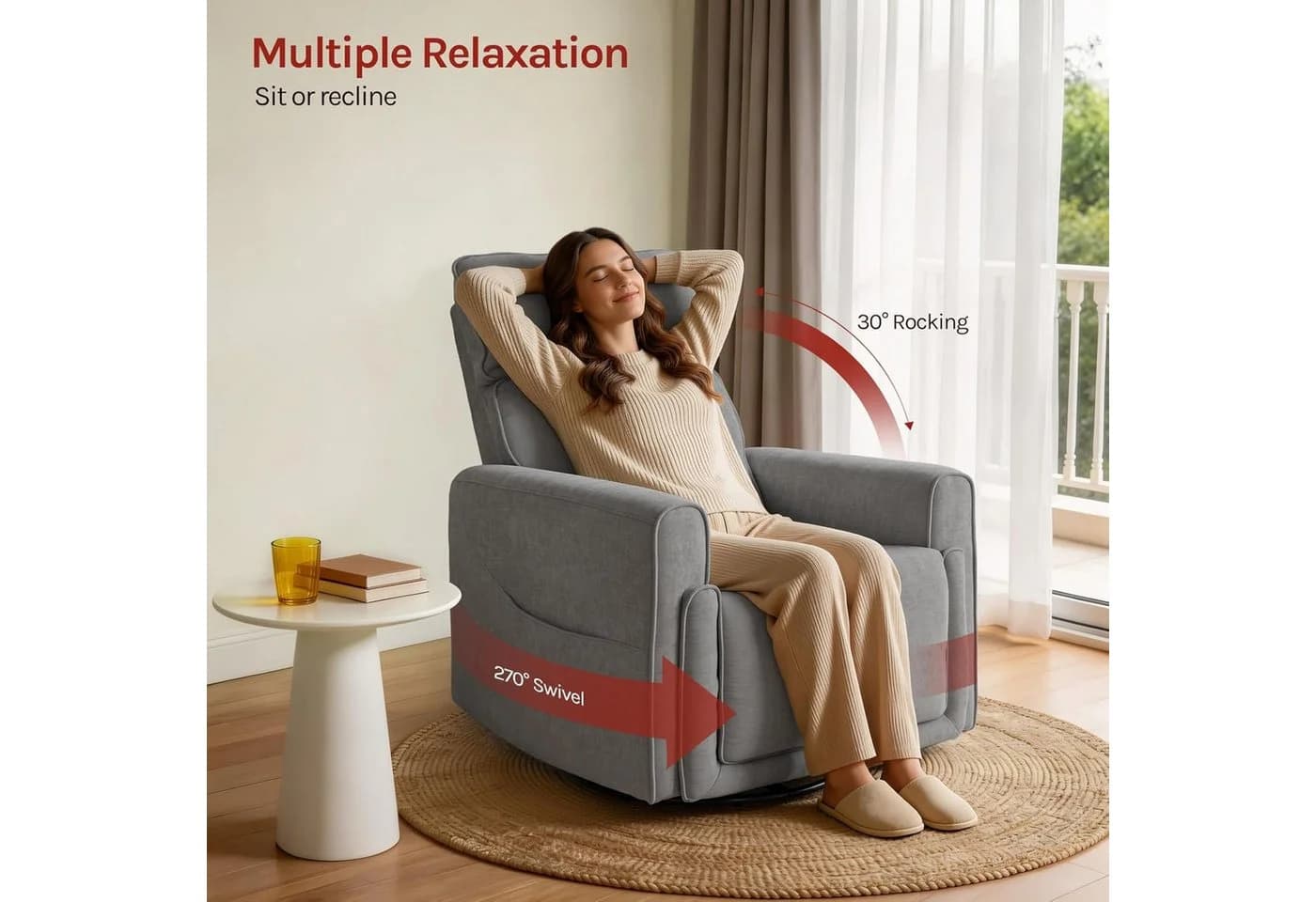 Woltu Relaxsessel Grau Beige mit Liege-, Massage- und Wärmefunktion - Bild 5