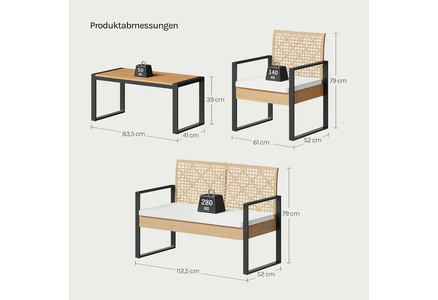 Woltu Gartenlounge-Set 4-tlg. Beige Rattan-Optik mit Kissen - Bild 3