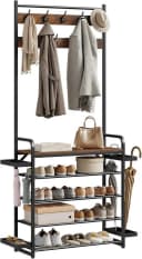 Woltu Kleiderständer 4-in-1 Garderobenständer mit Schuhregal Braun/Schwarz Bild 2