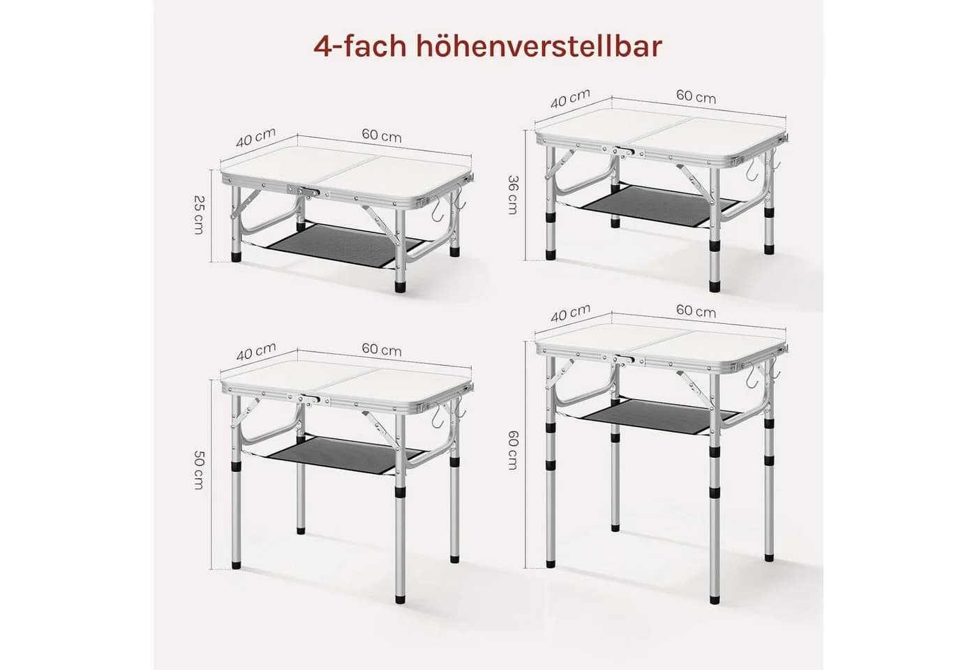 Woltu Klapptisch höhenverstellbar Weiß Campingtisch - Bild 3