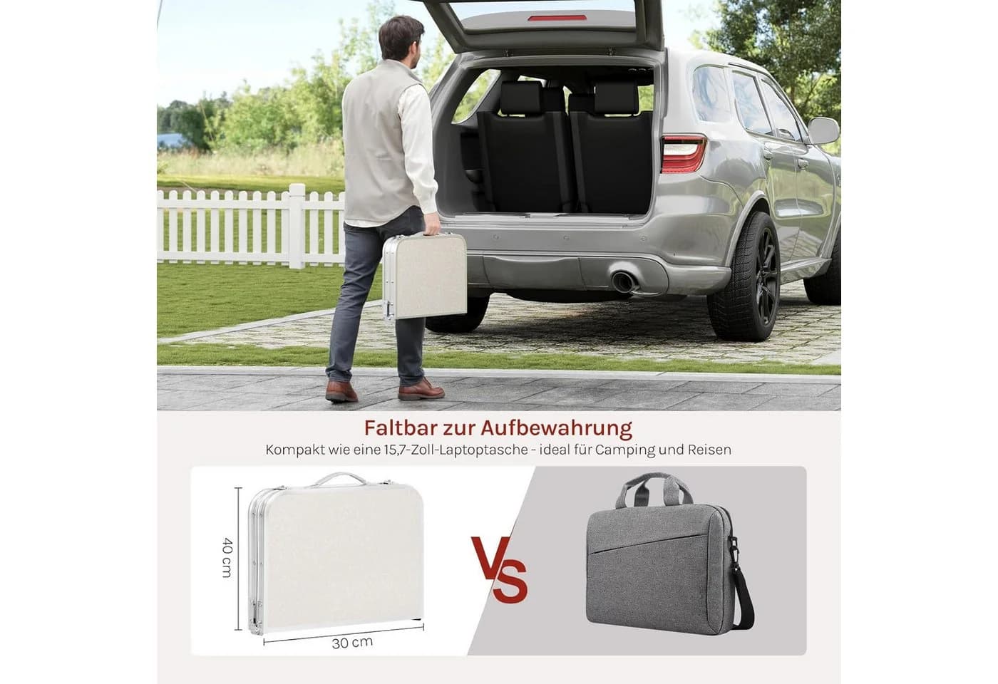 Woltu Klapptisch höhenverstellbar Weiß Campingtisch - Bild 4