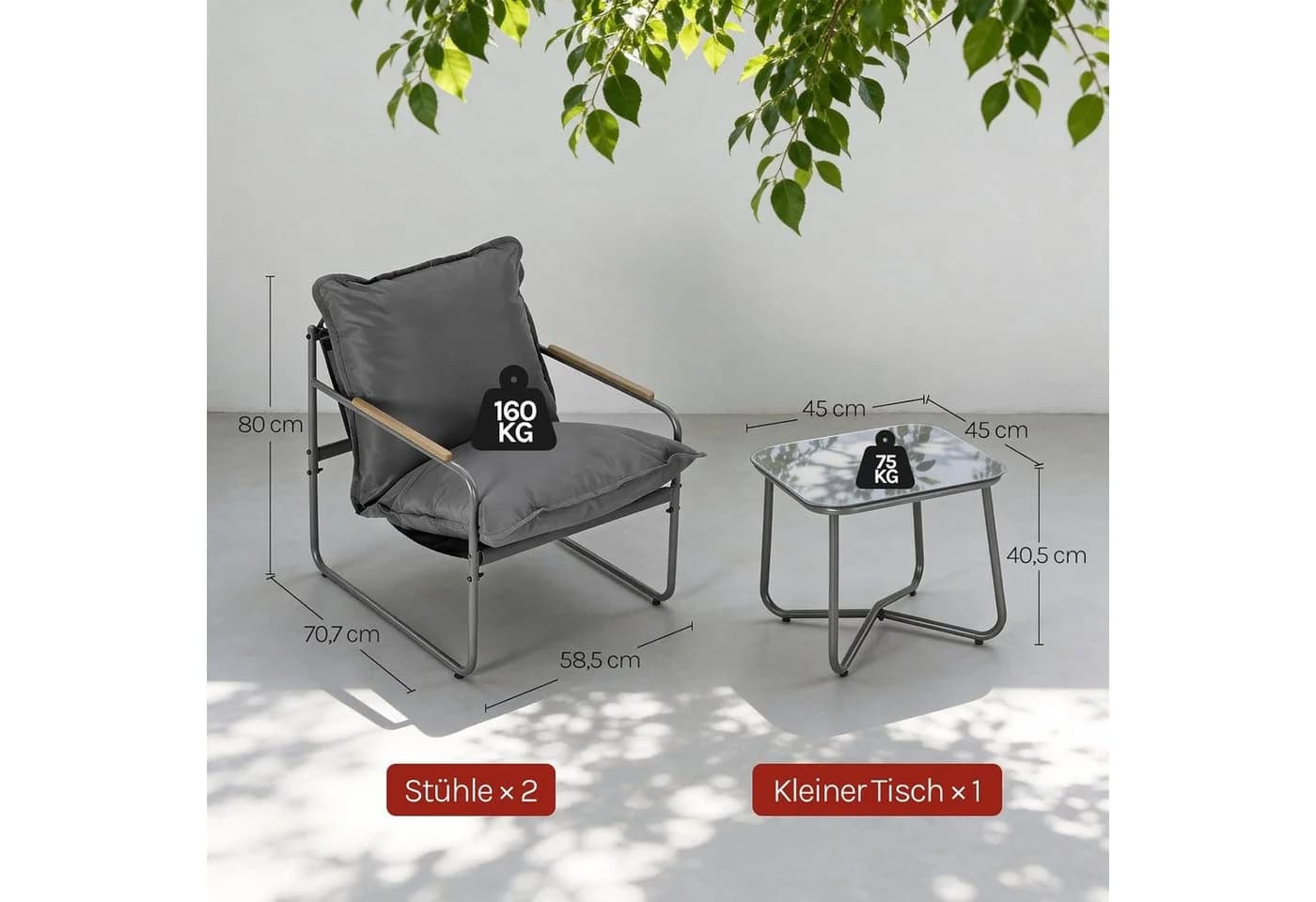 Woltu Gartenlounge-Set 3-tlg. Grau mit abnehmbaren Kissen - Bild 3