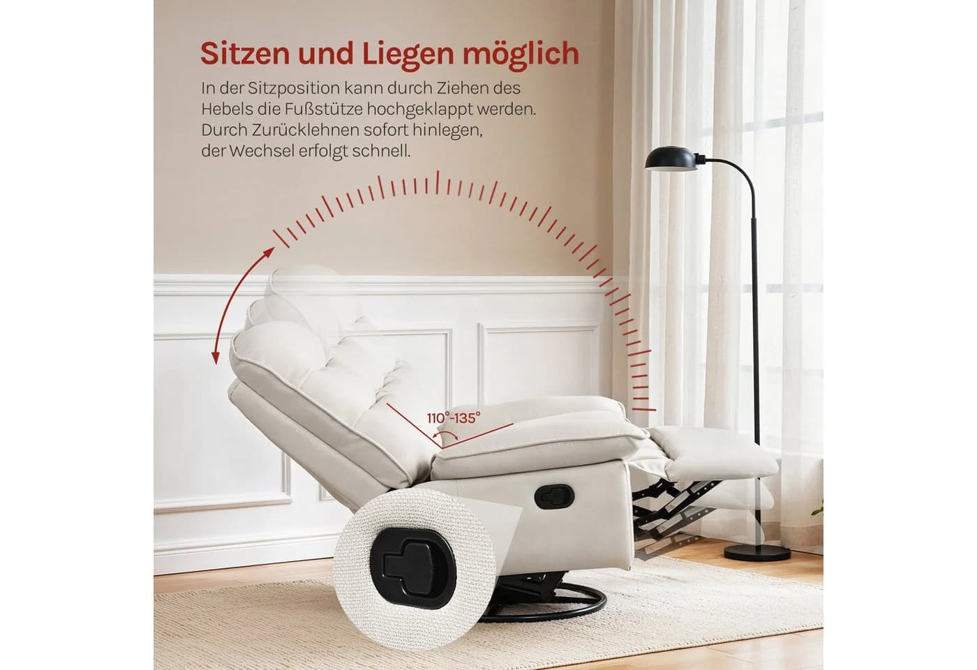 Woltu Relaxsessel mit Liegefunktion und klappbarer Fußstütze - Bild 4